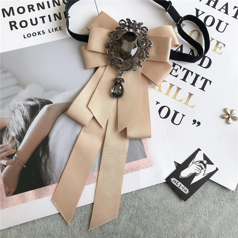Women’s & Men’s Vintage Dark Academia Ribbon Bow Tie Brooch | Gothic Academy Collar