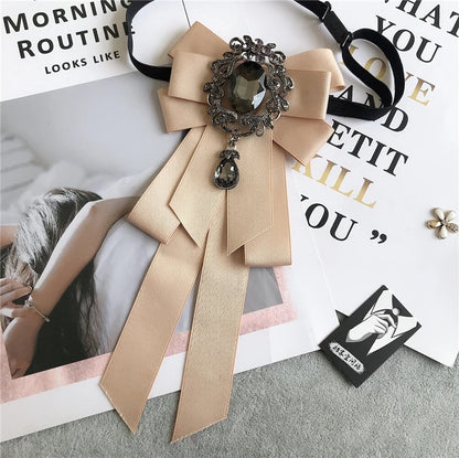 Women’s & Men’s Vintage Dark Academia Ribbon Bow Tie Brooch | Gothic Academy Collar