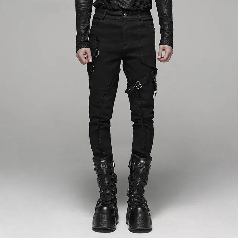Chaos, Once Upon a Broken Heart, Men’s Gothic Trousers, Men’s Black Gothic Pants, Gothic Slim Fit Trousers, Black D-Ring Trousers, Men’s Strap Pants, Gothic Buckle Trousers, Men’s Alternative Fashion, Men’s Punk Trousers, Black Coated Pants, Men’s Slim Fit Pants, Gothic Hardware Pants, D-Ring Pants, Buckle Strap Pants, Men’s Gothic Clothing, Alternative Men’s Pants, Dark Fashion, Streetwear, Punk Fashion, Full Length Trousers, Men’s Mid Rise Pants, Gothic Outfit, Victorian Gothic Fashion, Dark Academia