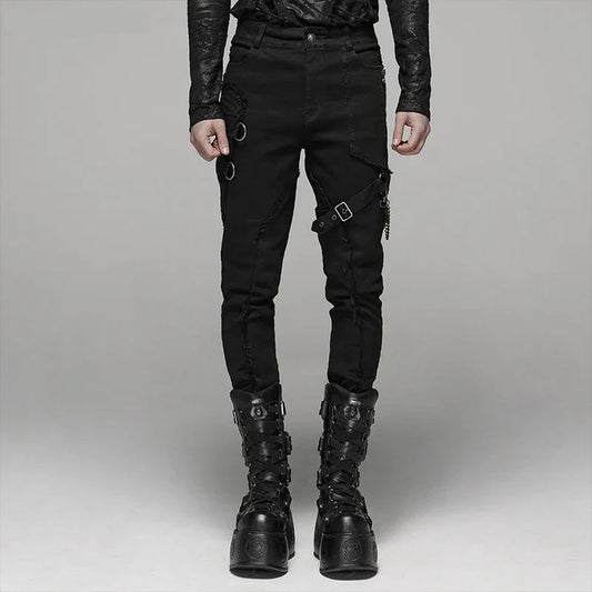 Chaos, Once Upon a Broken Heart, Men’s Gothic Trousers, Men’s Black Gothic Pants, Gothic Slim Fit Trousers, Black D-Ring Trousers, Men’s Strap Pants, Gothic Buckle Trousers, Men’s Alternative Fashion, Men’s Punk Trousers, Black Coated Pants, Men’s Slim Fit Pants, Gothic Hardware Pants, D-Ring Pants, Buckle Strap Pants, Men’s Gothic Clothing, Alternative Men’s Pants, Dark Fashion, Streetwear, Punk Fashion, Full Length Trousers, Men’s Mid Rise Pants, Gothic Outfit, Victorian Gothic Fashion, Dark Academia