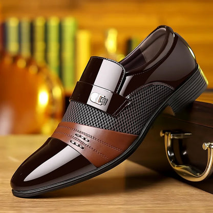 Men’s Patent Pointed Toe Textured Slip-On Dress Shoes