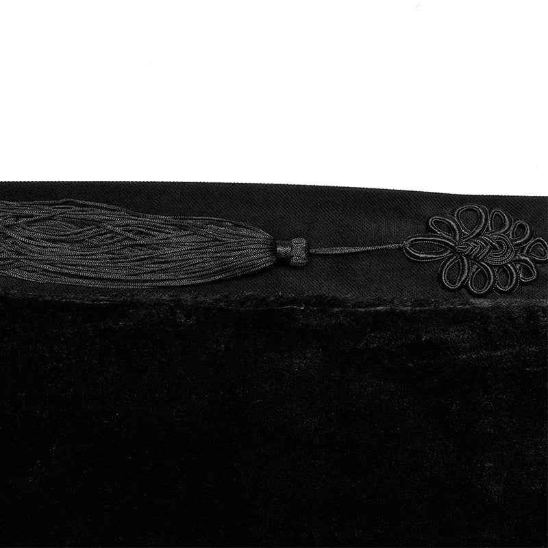 Men's Gothic Black Medieval Renaissance Embroidered Cloak with Fur Lined Collar