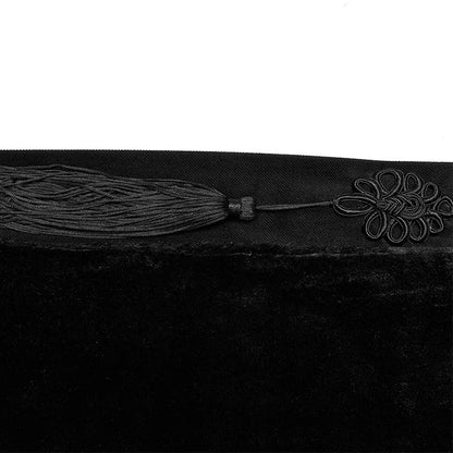 Men's Gothic Black Medieval Renaissance Embroidered Cloak with Fur Lined Collar