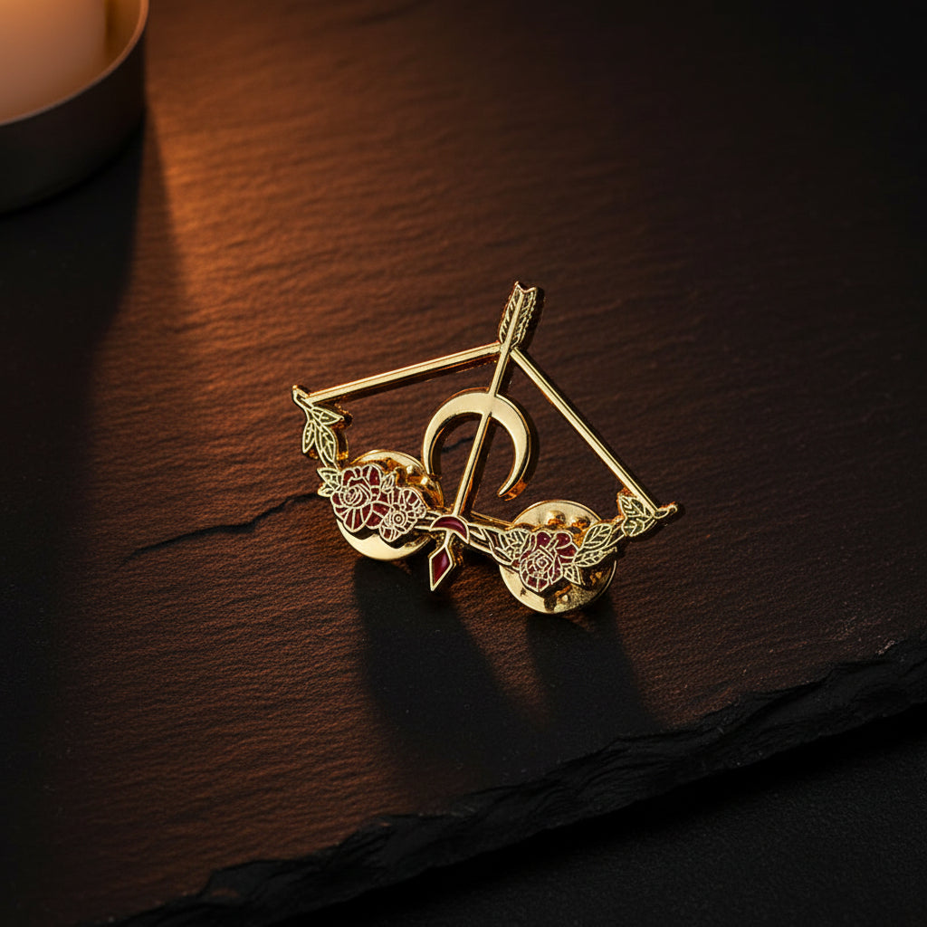 Women’s Rose Bow & Arrow Enamel Pin | Crescent Moon Fantasy Archer