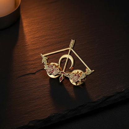 Women’s Rose Bow & Arrow Enamel Pin | Crescent Moon Fantasy Archer