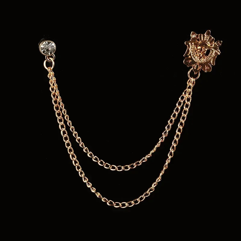 Men’s Vintage Pocket Watch & Antique Key Fob Chain Brooch Lapel Pin