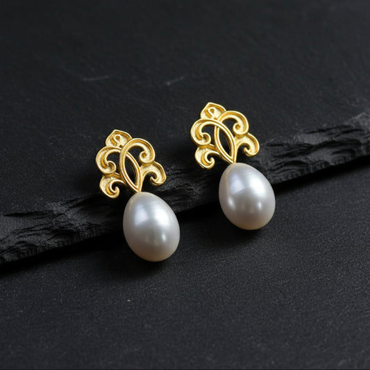 Women's 925 Sterling Silver Natural Pearl Vintage Filigree Water Drop Earrings - Lovez Aqua© - 