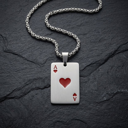 Men’s Silver Ace of Spades or Hearts Playing Card Pendant Necklace | Poker Jewelry