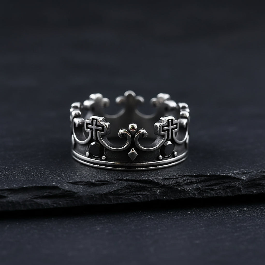 Men’s Gothic Cross Crown Ring | Dark Fantasy Royal Jewelry