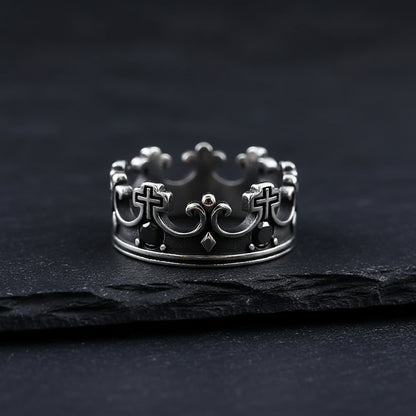 Men’s Gothic Cross Crown Ring | Dark Fantasy Royal Jewelry