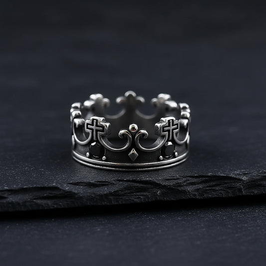 Men’s Gothic Cross Crown Ring | Dark Fantasy Royal Jewelry