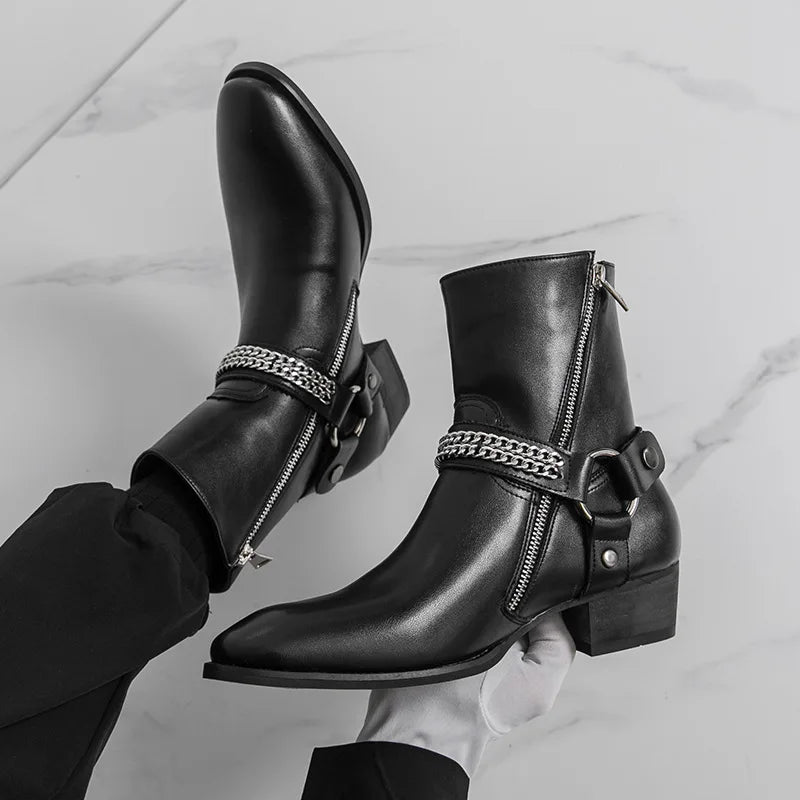 mens harness boots, men's harness boots, chain harness boots, black harness boots, harness ankle boots, mens ankle boots, men's ankle boots, black ankle boots men, mens black boots, men's black boots, O ring boots, O-ring harness boots, chain boots men, side zip boots, zip ankle boots, gothic mens boots, gothic boots men, western ankle boots, western inspired boots, biker ankle boots, moto boots men, alternative mens shoes, dark romantic fashion, vintage inspired menswear, gothic menswear