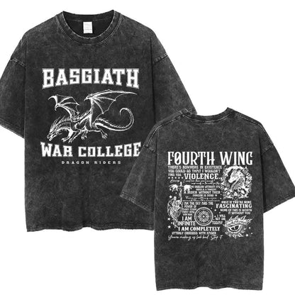 Fourth Wing Basgiath War College Double Sided Dragon Rider Vintage Unisex Shirt - Fourth Wing - H01573 Black / S