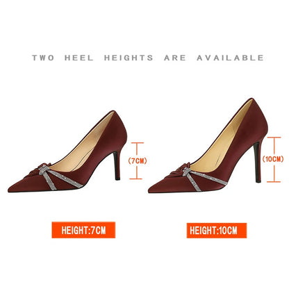 Luxury Rhinestone Bow Pointed Toe Women's Stiletto High Heels