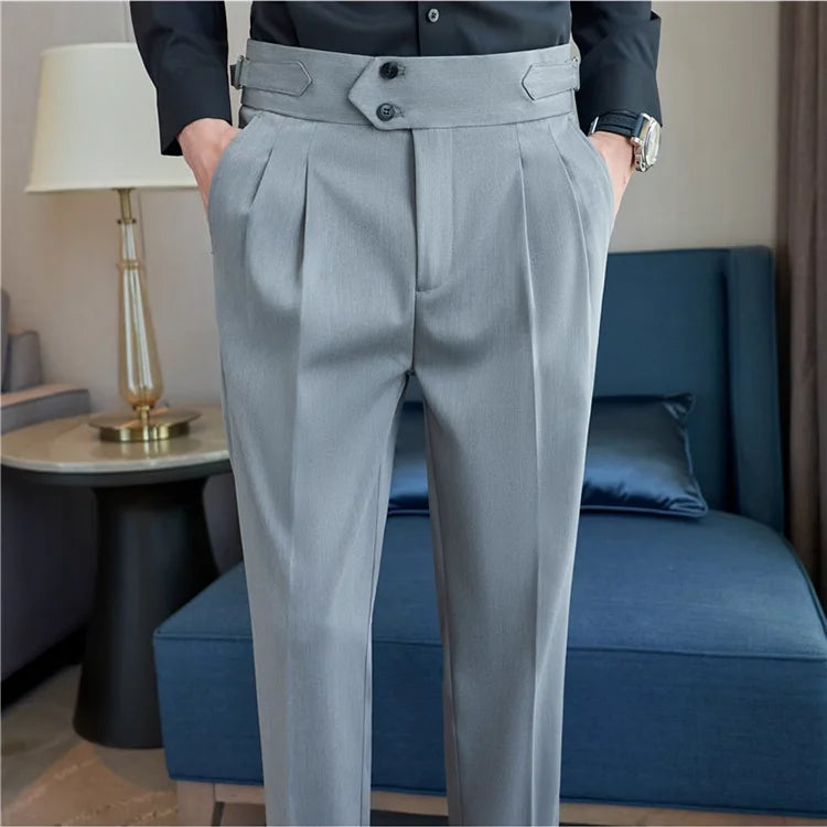 Men’s High-Waisted Pleated Dress Pants | Tailored Formal Trousers