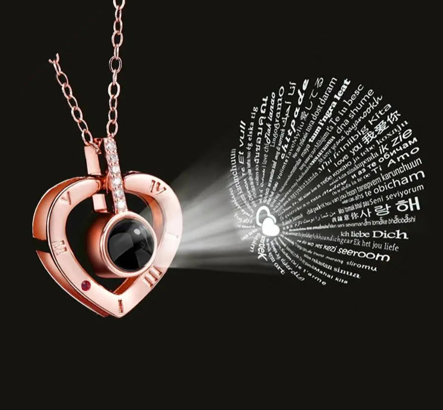 Romantic Love Heart Necklace 100 Languages I Love You Projection Necklace - Lovez Aqua© - 