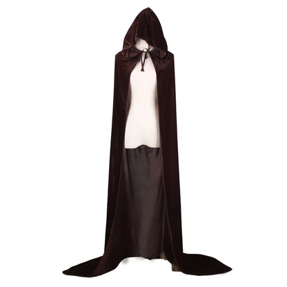 Medieval Renaissance Velvet Long Floor Length Hooded Unisex Cloak with Tie