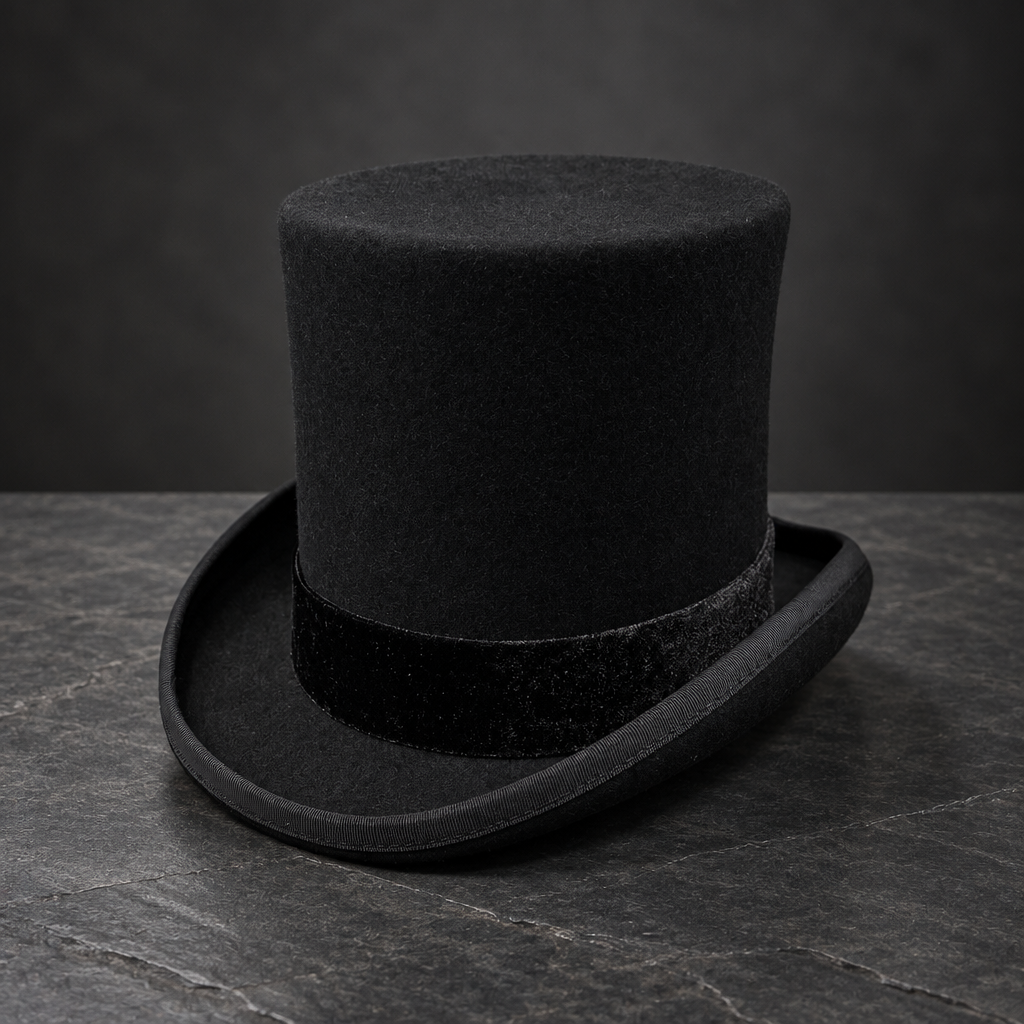 Men’s & Women’s Victorian Wool Felt Top Hat with Ribbon Band