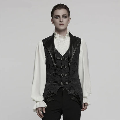 mens gothic waistcoat, vampire outfit, lovezaqua, men's gothic waistcoat, gothic waistcoat men, mens gothic vest, men's gothic vest, gothic jacquard vest, jacquard waistcoat men, jacquard vest men, burgundy gothic vest, burgundy waistcoat, black burgundy vest, buckle waistcoat, buckle vest men, gothic buckle vest, multi buckle vest, bat hem waistcoat, bat hem vest, pointed hem waistcoat, gothic formalwear, gothic menswear, alternative menswear, Victorian inspired menswear, Victorian gothic vest, romantic go