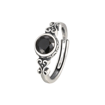 Vintage S925 Sterling Silver Black Spinel Women's Natural Gemstone Ring