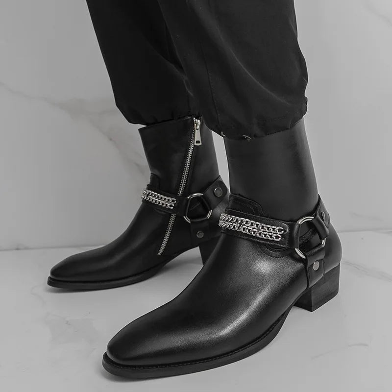 mens harness boots, men's harness boots, chain harness boots, black harness boots, harness ankle boots, mens ankle boots, men's ankle boots, black ankle boots men, mens black boots, men's black boots, O ring boots, O-ring harness boots, chain boots men, side zip boots, zip ankle boots, gothic mens boots, gothic boots men, western ankle boots, western inspired boots, biker ankle boots, moto boots men, alternative mens shoes, dark romantic fashion, vintage inspired menswear, gothic menswear