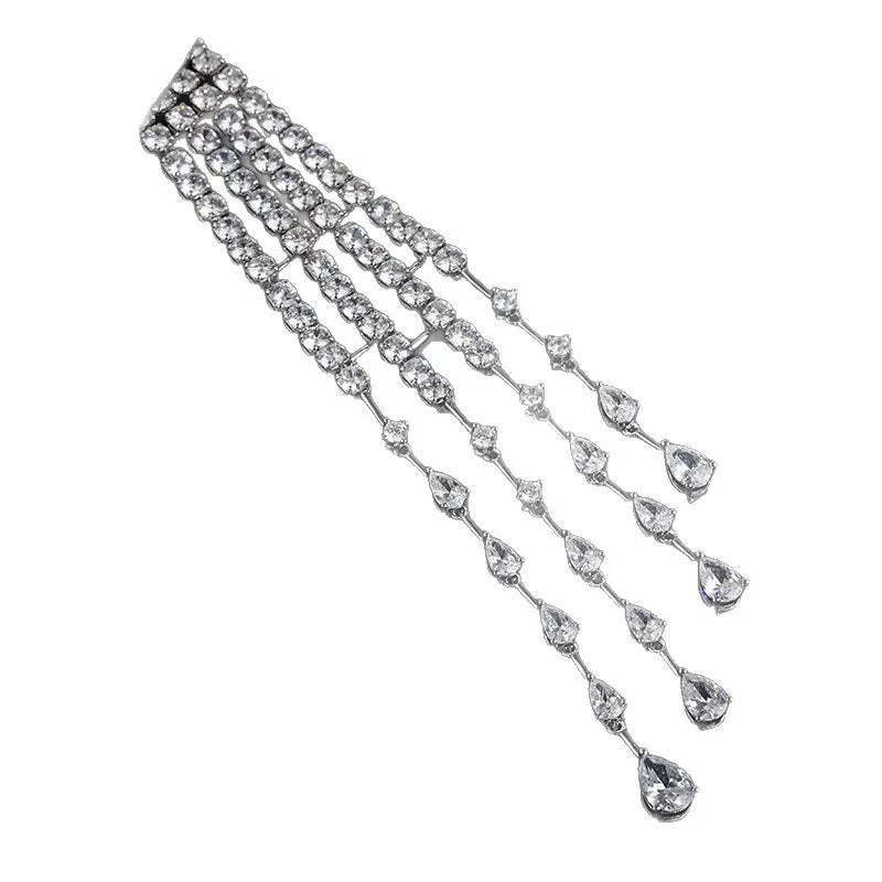 Exquisite Crystal Shoulder Chain Women's Long Tassel Brooch