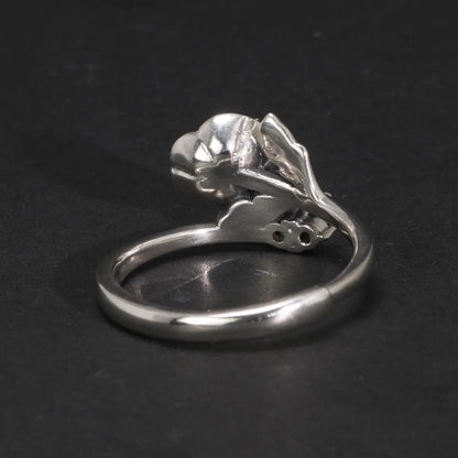 S925 Sterling Silver Vintage Rose Adjustable Women's Ring with Black Zircon
