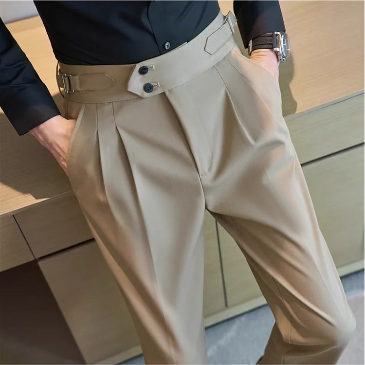 Men’s High-Waisted Pleated Dress Pants | Tailored Formal Trousers
