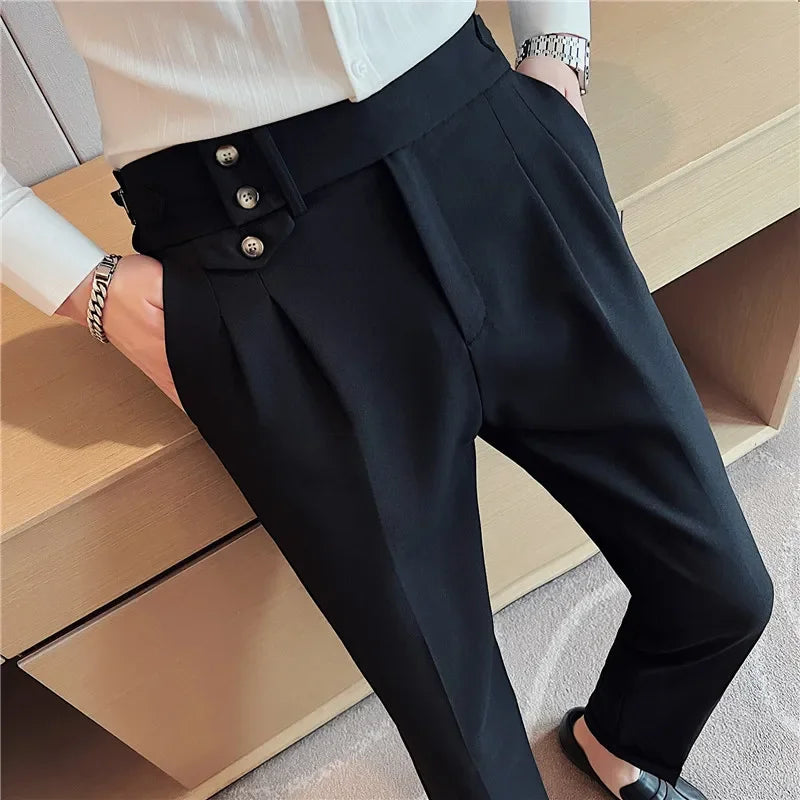 Men’s High-Waisted Pleated Dress Pants | Tailored Formal Trousers