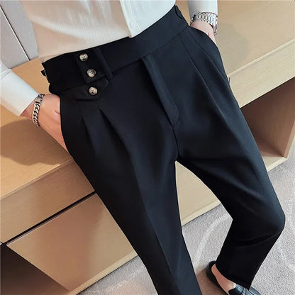 Men’s High-Waisted Pleated Dress Pants | Tailored Formal Trousers