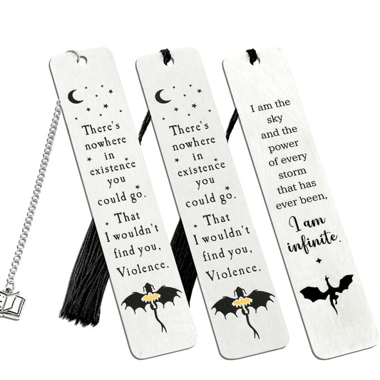 Fantasy Fourth Wing Dragon's Tairn, & Andarna Quote Stainless Steel Bookmark - Fourth Wing - 