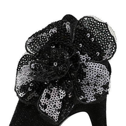 Luxury Women's Black Suede & Lace Flower Stiletto High Heel Pumps