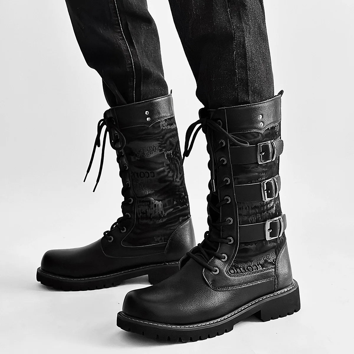 mens combat boots, men's combat boots, black combat boots, mens black boots, men's black boots, buckle combat boots, triple buckle boots, multi buckle boots, lace up combat boots, mens lace up boots, men's lace up boots, mid calf combat boots, mid calf boots men, black buckle boots, lug sole boots, chunky sole boots, punk boots men, punk menswear, gothic mens boots, gothic boots men, alternative menswear, alternative boots, biker style boots, motorcycle inspired boots, rock style boots, black fashion boots,