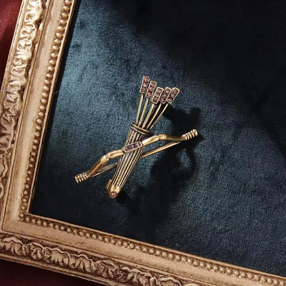 Women’s & Men’s Vintage Archer Bow and Arrow Brooch | Rhinestone Quiver Pin