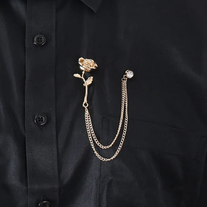 Men’s Ornate Fantasy Rose Rhinestone Chain Lapel Pin Brooch