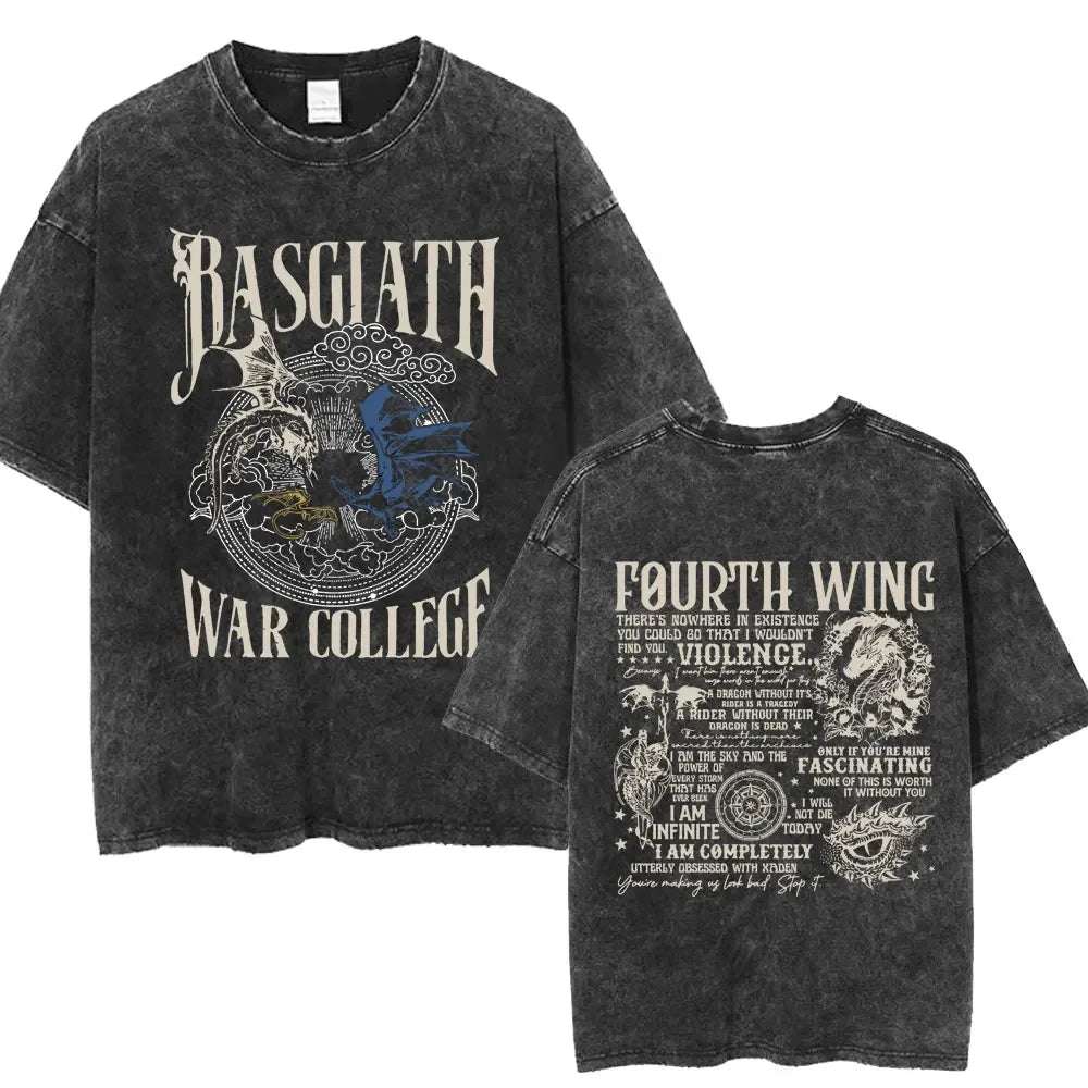 Fourth Wing Basgiath War College Double Sided Dragon Rider Vintage Unisex Shirt - Fourth Wing - H01571 Black / S