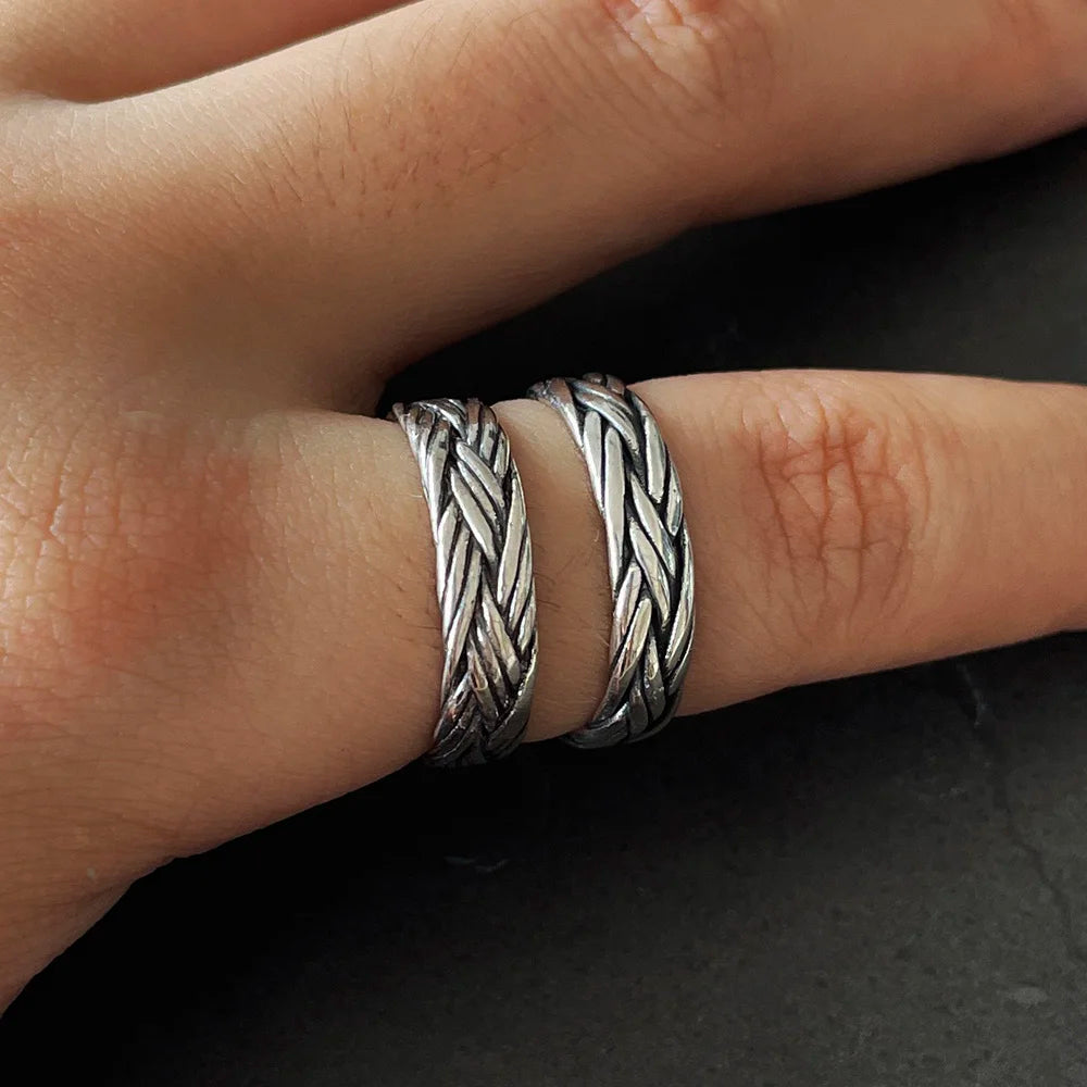 Men's S925 Sterling Silver Norse Viking Double Braided Heritage Style Ring