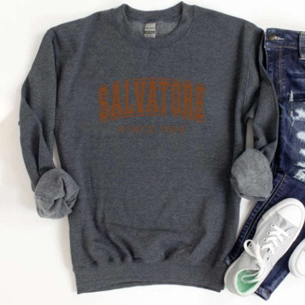 "Salvatore Since 1864" The Vampire Diaries Women's Crewneck Sweatshirt - The Vampire Diaries - Dark Gray / S