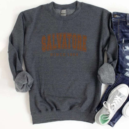 "Salvatore Since 1864" The Vampire Diaries Women's Crewneck Sweatshirt - The Vampire Diaries - Dark Gray / S