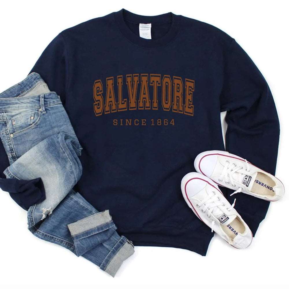 "Salvatore Since 1864" The Vampire Diaries Women's Crewneck Sweatshirt - The Vampire Diaries - Navy Blue / S