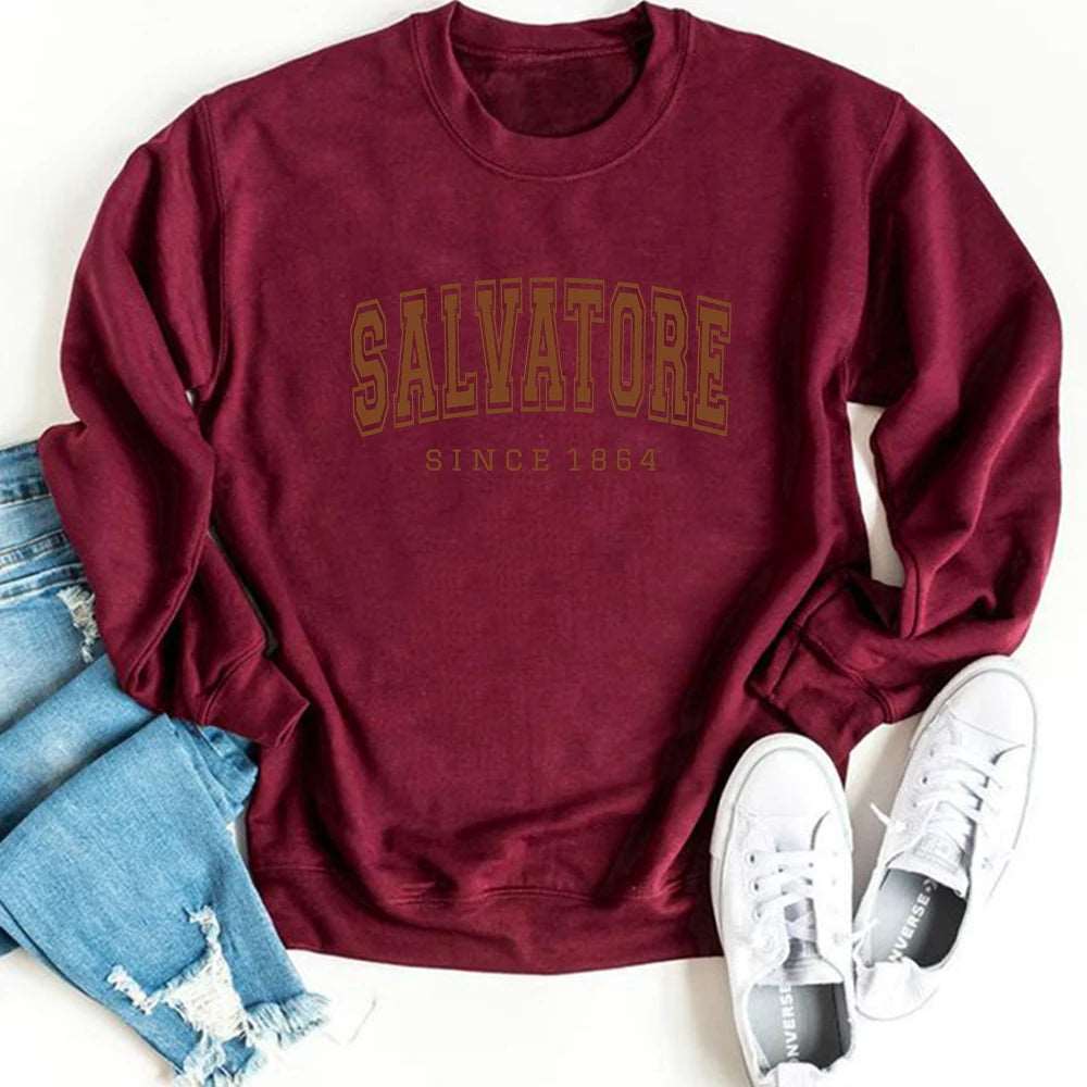 "Salvatore Since 1864" The Vampire Diaries Women's Crewneck Sweatshirt - The Vampire Diaries - Wine Red / S