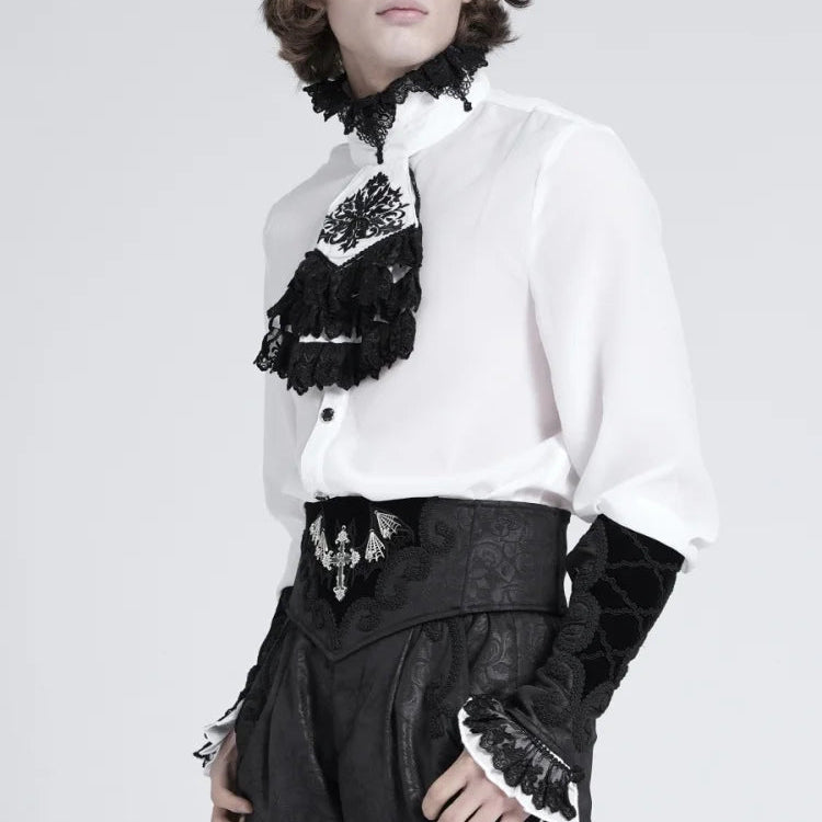mens gothic shirt, men's gothic shirt, gothic jabot shirt, mens jabot shirt, men's jabot shirt, lace jabot shirt, Victorian shirt men, Victorian mens shirt, Victorian inspired shirt, gothic ruffle shirt, mens ruffle shirt, white gothic shirt, black and white shirt, gothic dress shirt, romantic menswear, dark romantic fashion, gothic menswear, alternative menswear, aristocratic shirt, high collar shirt men, stand collar shirt, lace shirt men, gothic lace shirt, long sleeve gothic shirt, vintage inspired mens