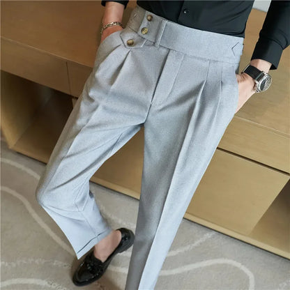 Men’s High-Waisted Pleated Dress Pants | Tailored Formal Trousers