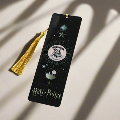 Harry Potter Black & White Hogwarts Acrylic Bookmark with Gold Tassel