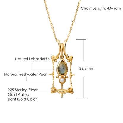 Vintage Baroque S925 Sterling Silver, Natural Labradorite & Pearl Women's Pendant Necklace