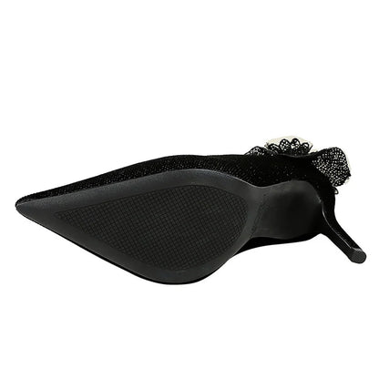 Luxury Women's Black Suede & Lace Flower Stiletto High Heel Pumps