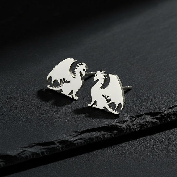 Fourth Wing Inspired Stainless Steel Mythical Dragon Unisex Stud Earrings - Lovez Aqua© - 