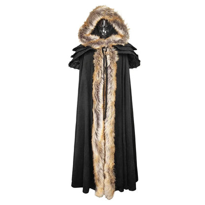 Gothic Renaissance Fur-Trimmed Hooded Women's Medieval Cloak with Ruffled Collar
