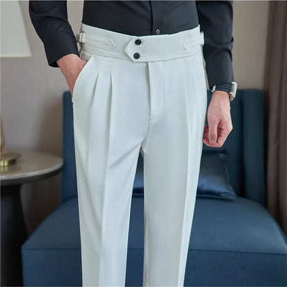 Men’s High-Waisted Pleated Dress Pants | Tailored Formal Trousers