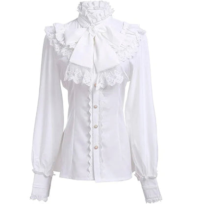 Vintage Victorian Women's Lolita Style Ruffled Long Sleeve Gothic Shirt